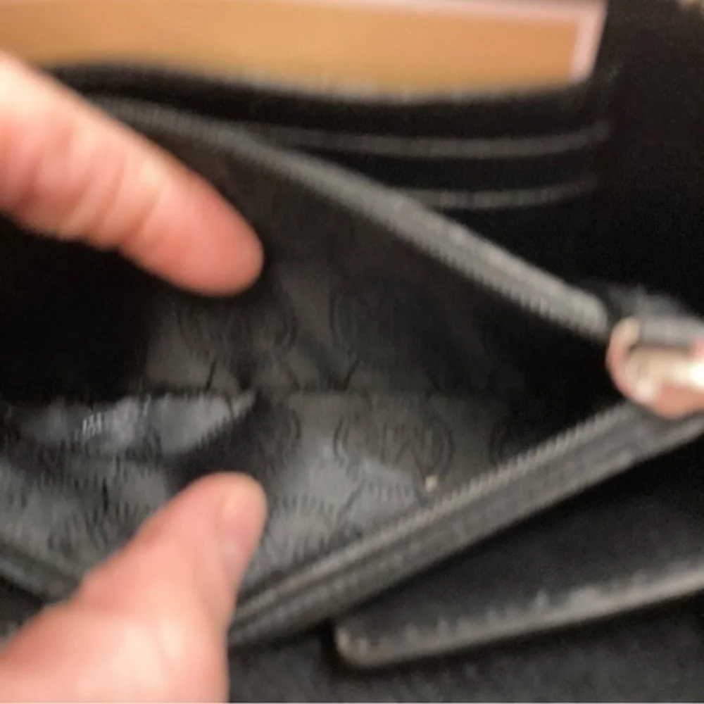 Michael Kira black saffiano leather wristlet clutch zipper wallet micro studs